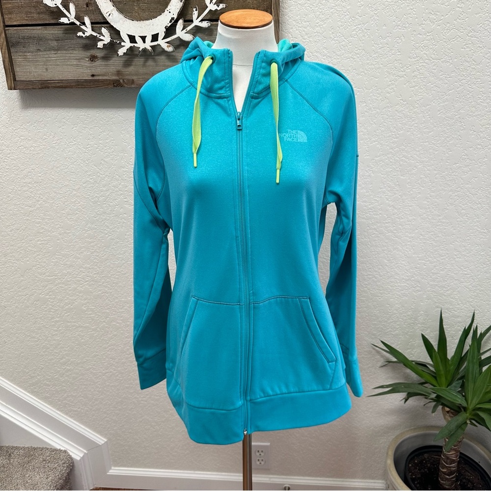 The North Face blue hooded‎ sweatshirt jacket blue green ladies Large